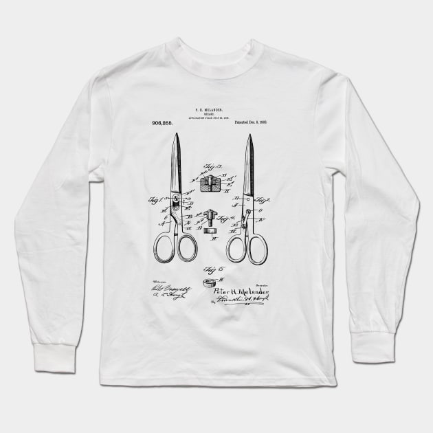 Vintage Dressmaking Scissors Patent Print 1908 Long Sleeve T-Shirt by MadebyDesign